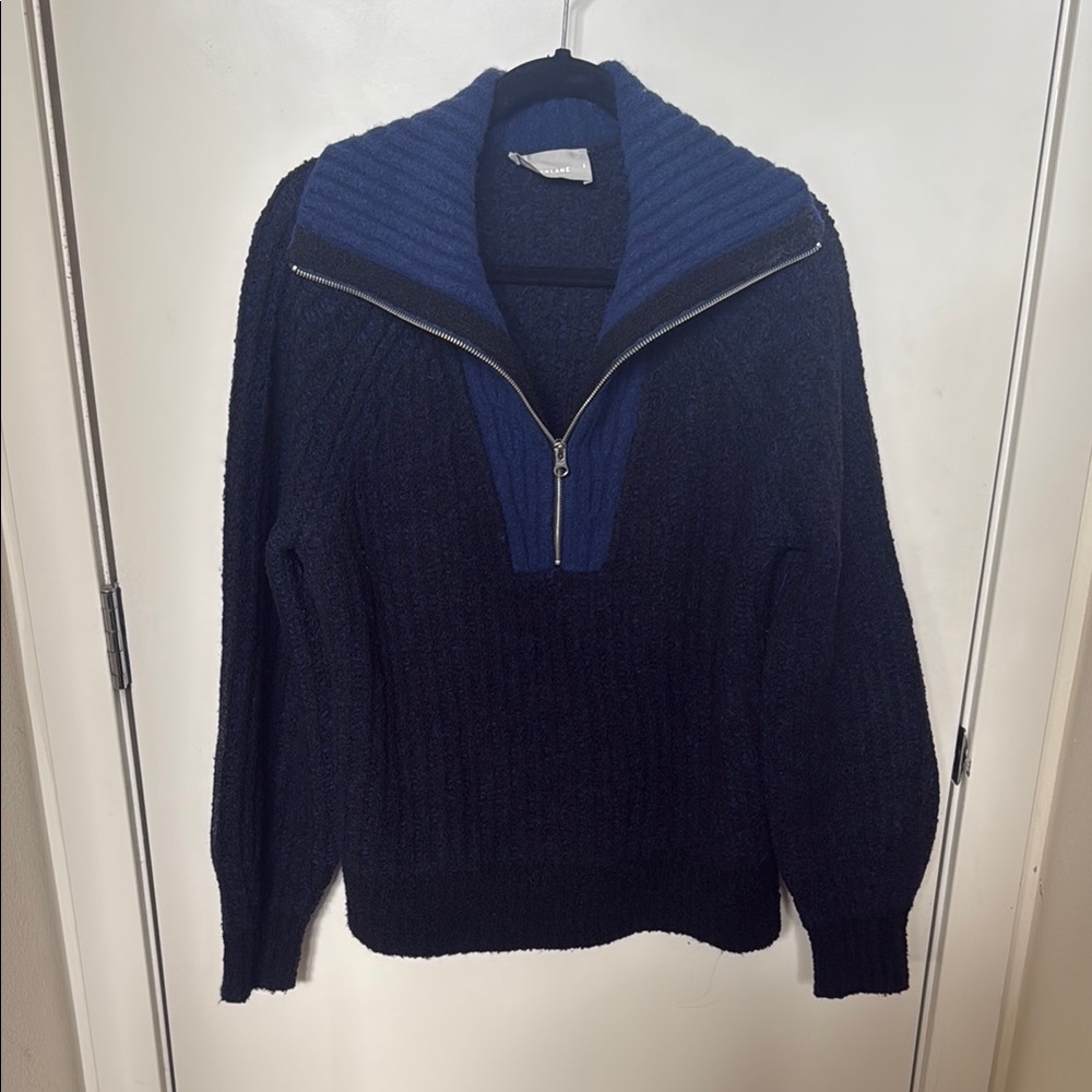 Everlane Black and Blue Half-Zip Sweater